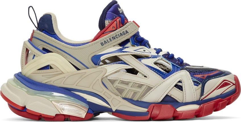 Balenciaga Beige & Blue Track 2 Sneakers