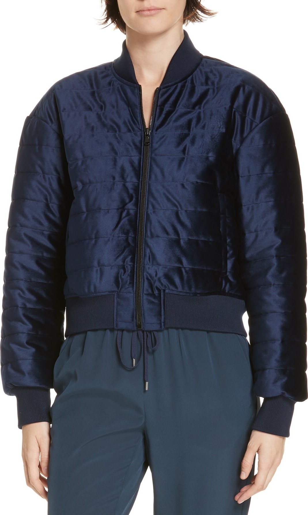 Tibi Quilted Velvet Crop Bomber Jacket
