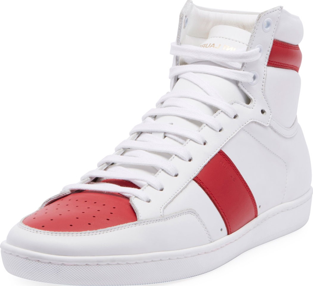Saint Laurent Men's SL10H Lace-Up Leather High-Top Sneakers