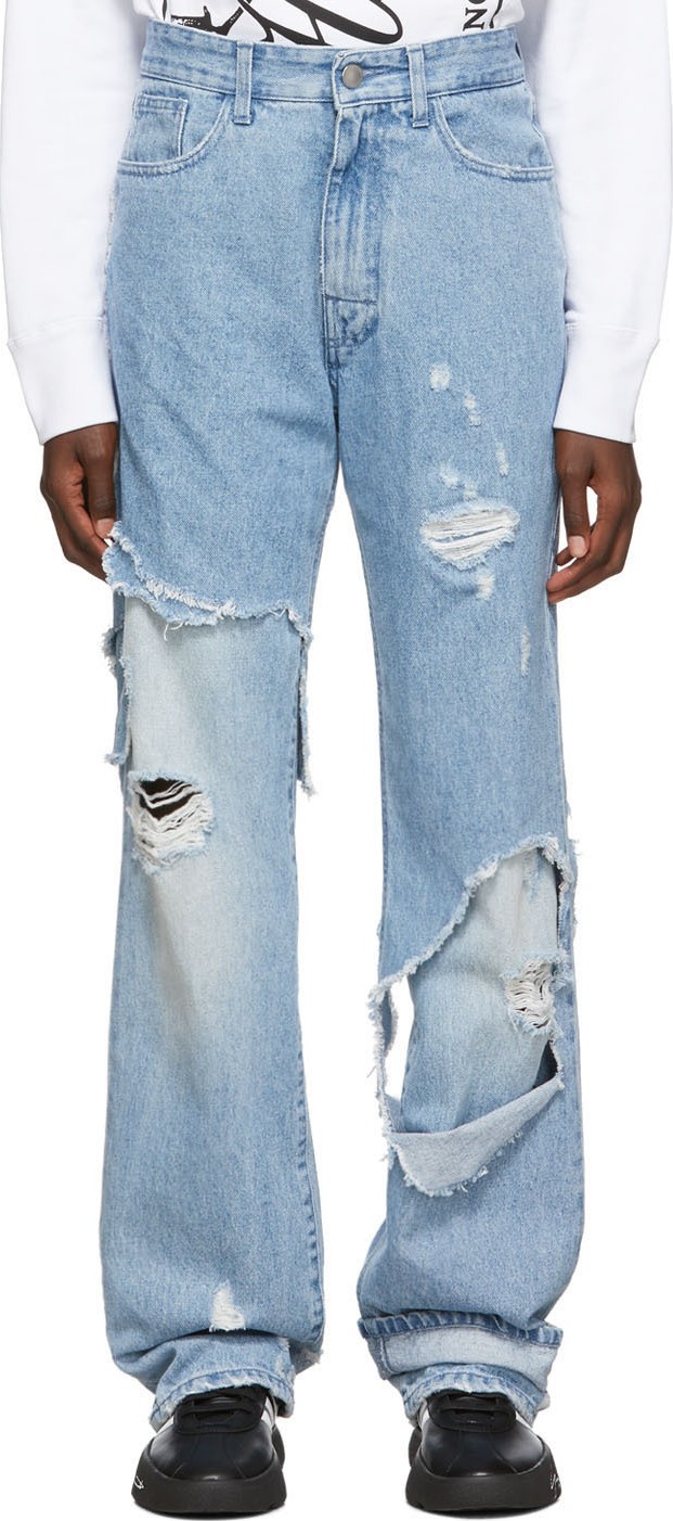 Raf Simons Blue Destroyed Relaxed-Fit Jeans
