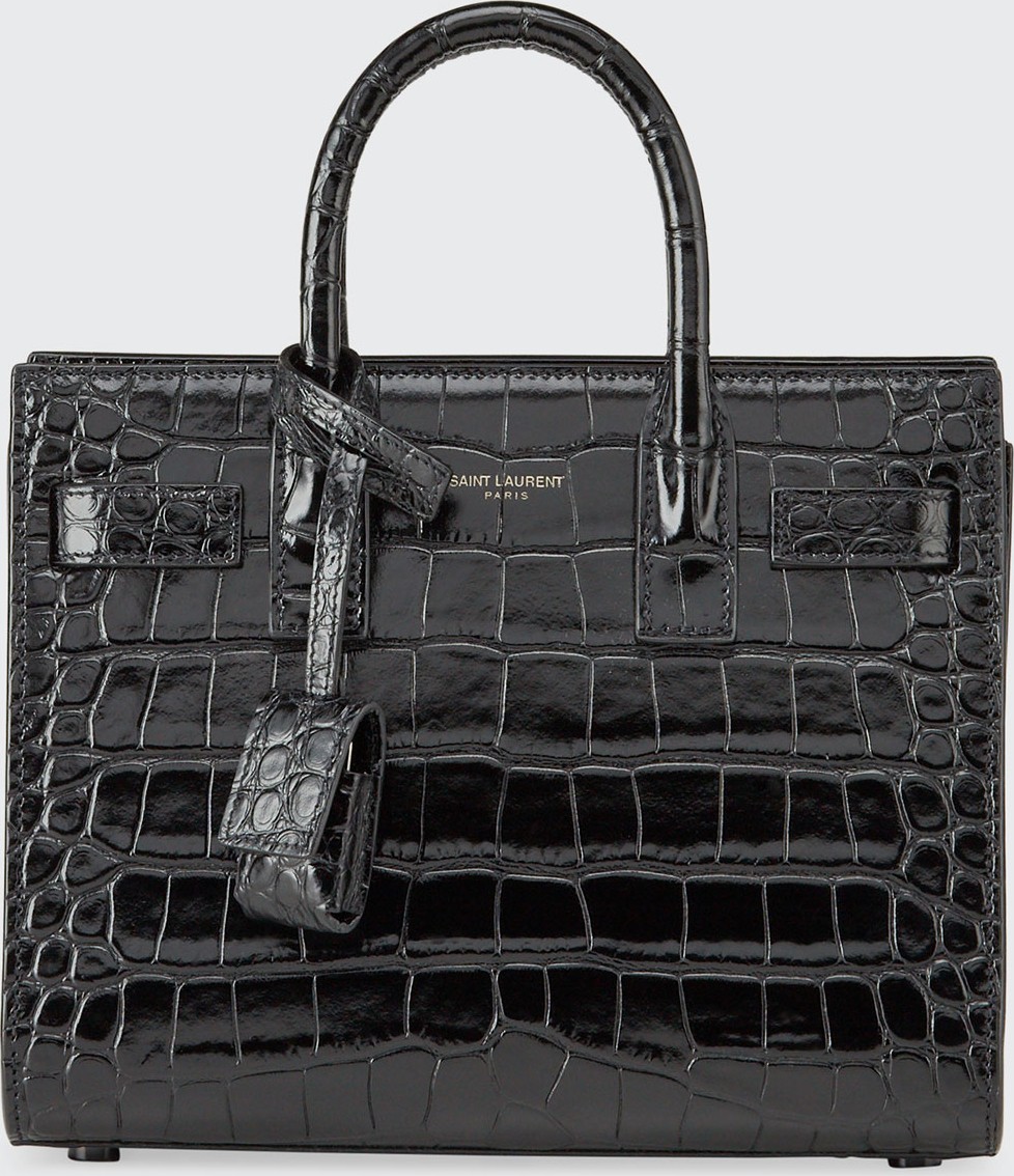 Saint Laurent Sac de Jour Nano Shiny Croco Effect Satchel Bag