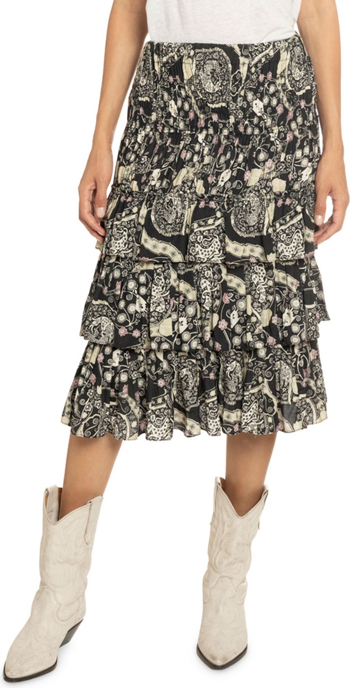 Isabel Marant Etoile Cencia Floral Paisley Print Tiered Crepe Skirt