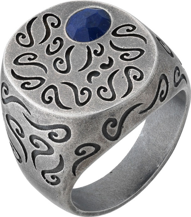 Marco Dal Maso Men's Round Oxidized Silver Ring with Lapis, Size 11