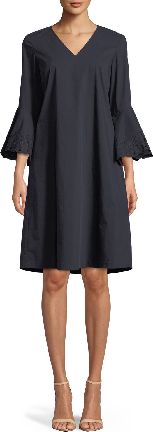 Lafayette 148 New York Holly Expedition-Cloth Ruffle-Cuff Shift Dress