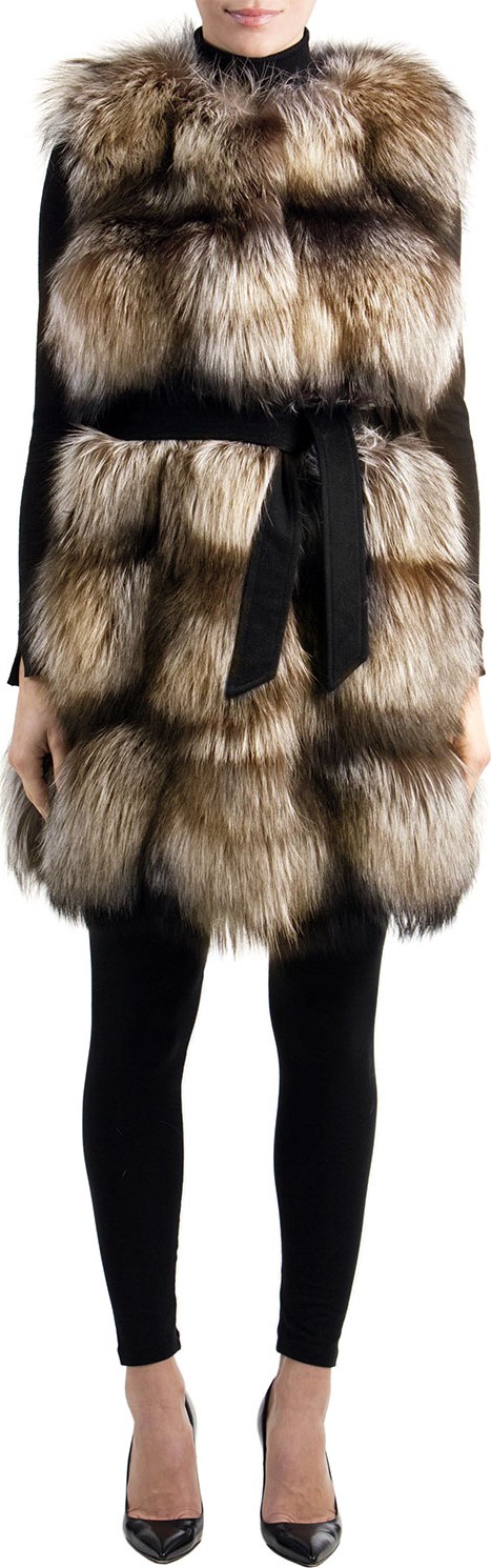 Gorski Gorski Belted Fox-Fur Long Vest with Suede Inserts