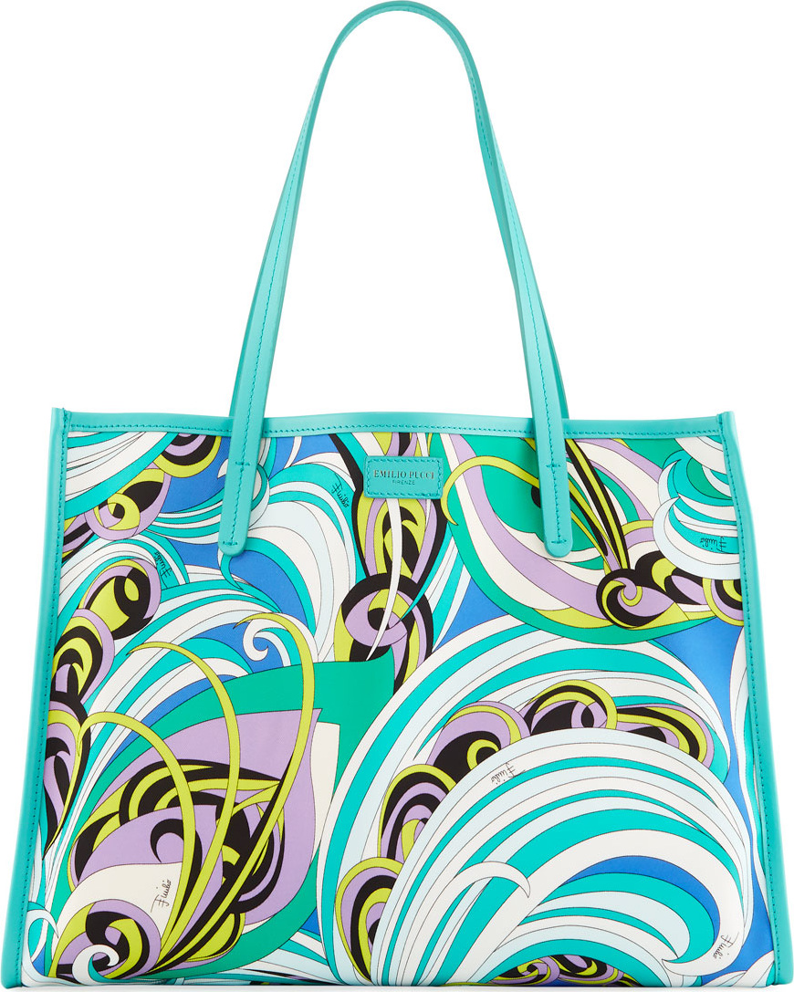 Emilio Pucci Baia Printed Beach Tote Bag with Leather Trim