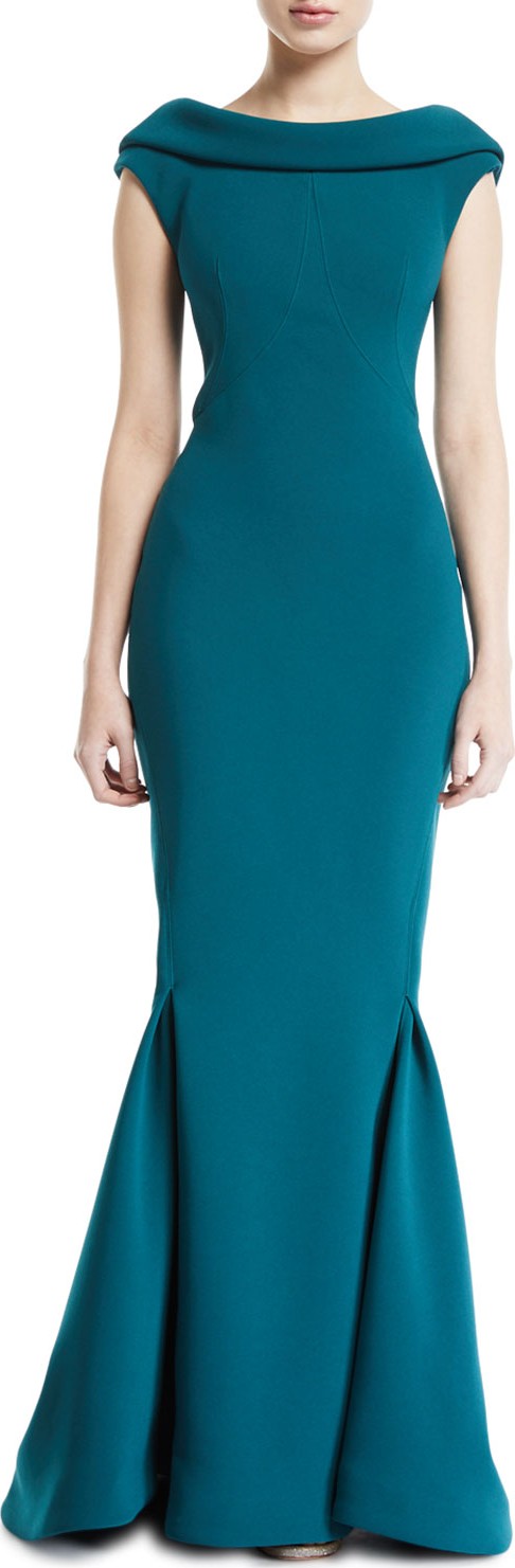 Zac Posen Cowl-Back Bonded Crepe Gown