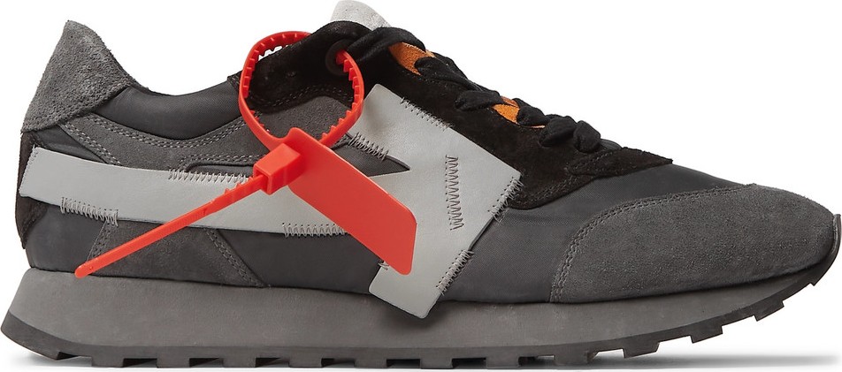 Off White Leather-Trimmed Shell and Suede Sneakers