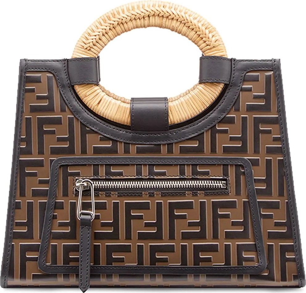 Fendi leather and straw Runaway shopper bag