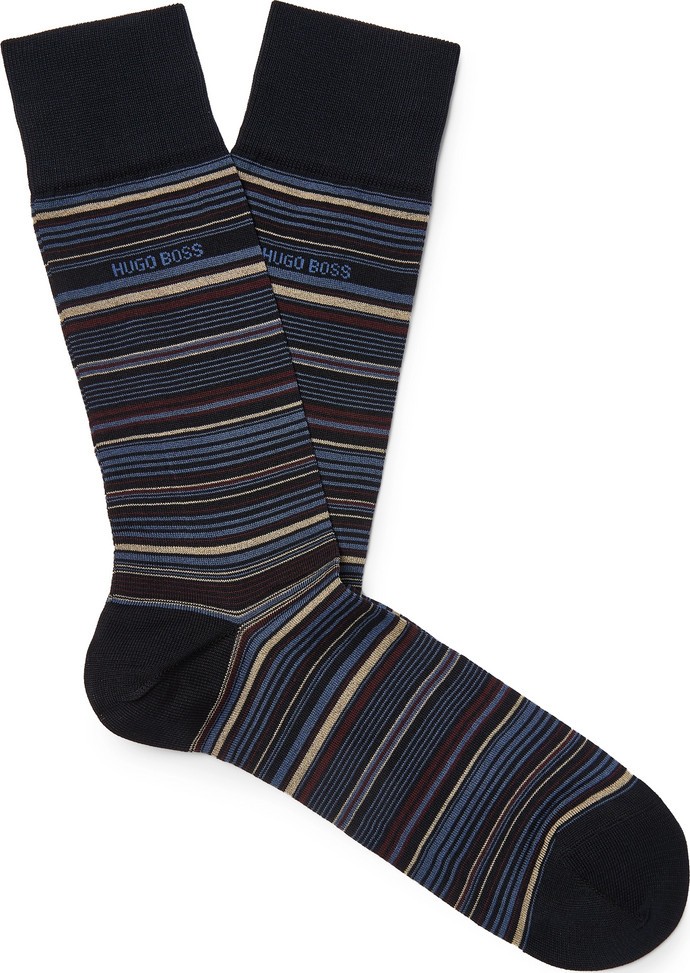 HUGO BOSS Striped Mercerised Stretch Cotton-Blend Socks