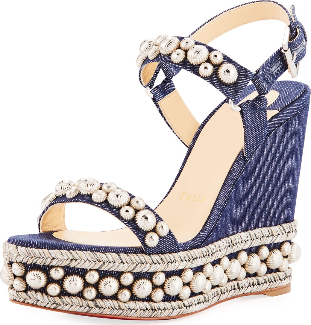 Christian Louboutin Rondaclou 120mm Stud Platform Wedge Red Sole Sandal Christian Louboutin Rondaclou 120mm Stud Platform Wedge Red Sole Sandal