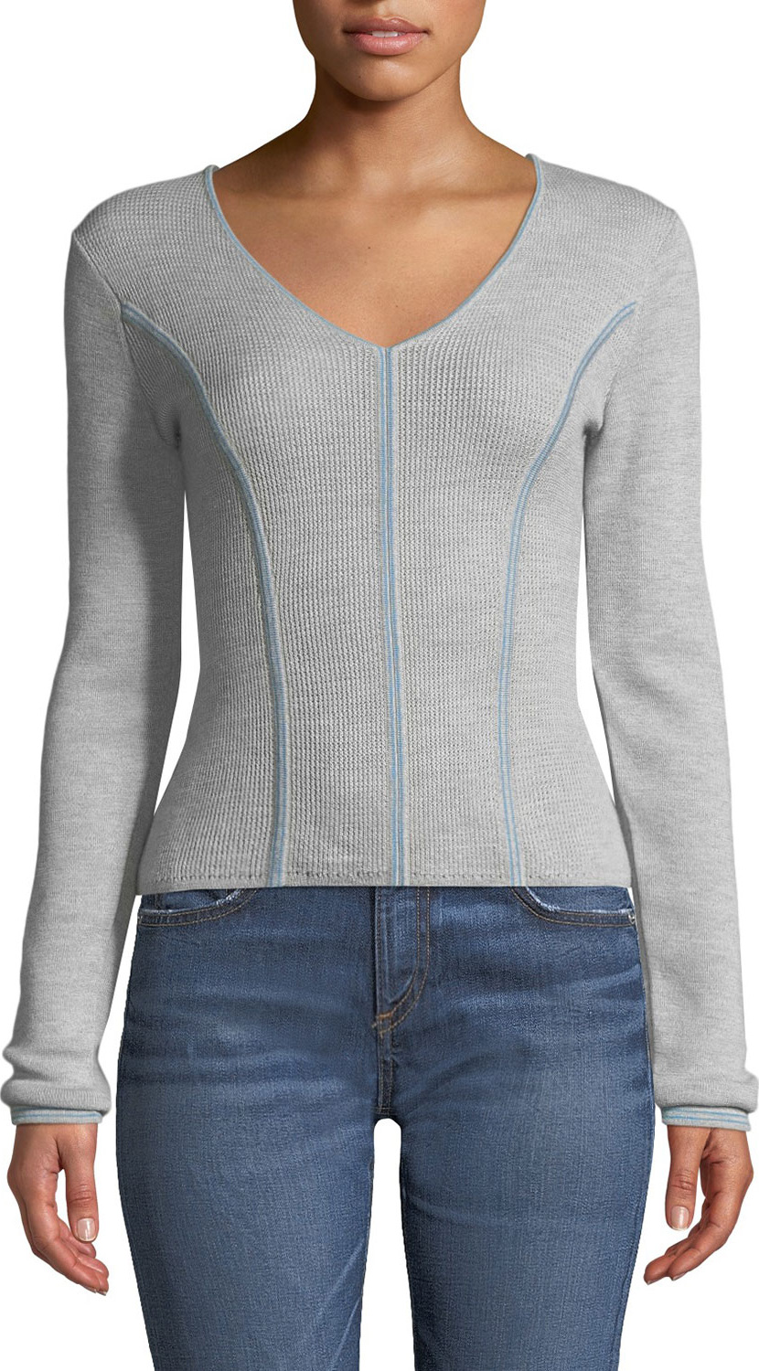 Rag & Bone Lavinia V-Neck Mesh Rick-Rack Sweater