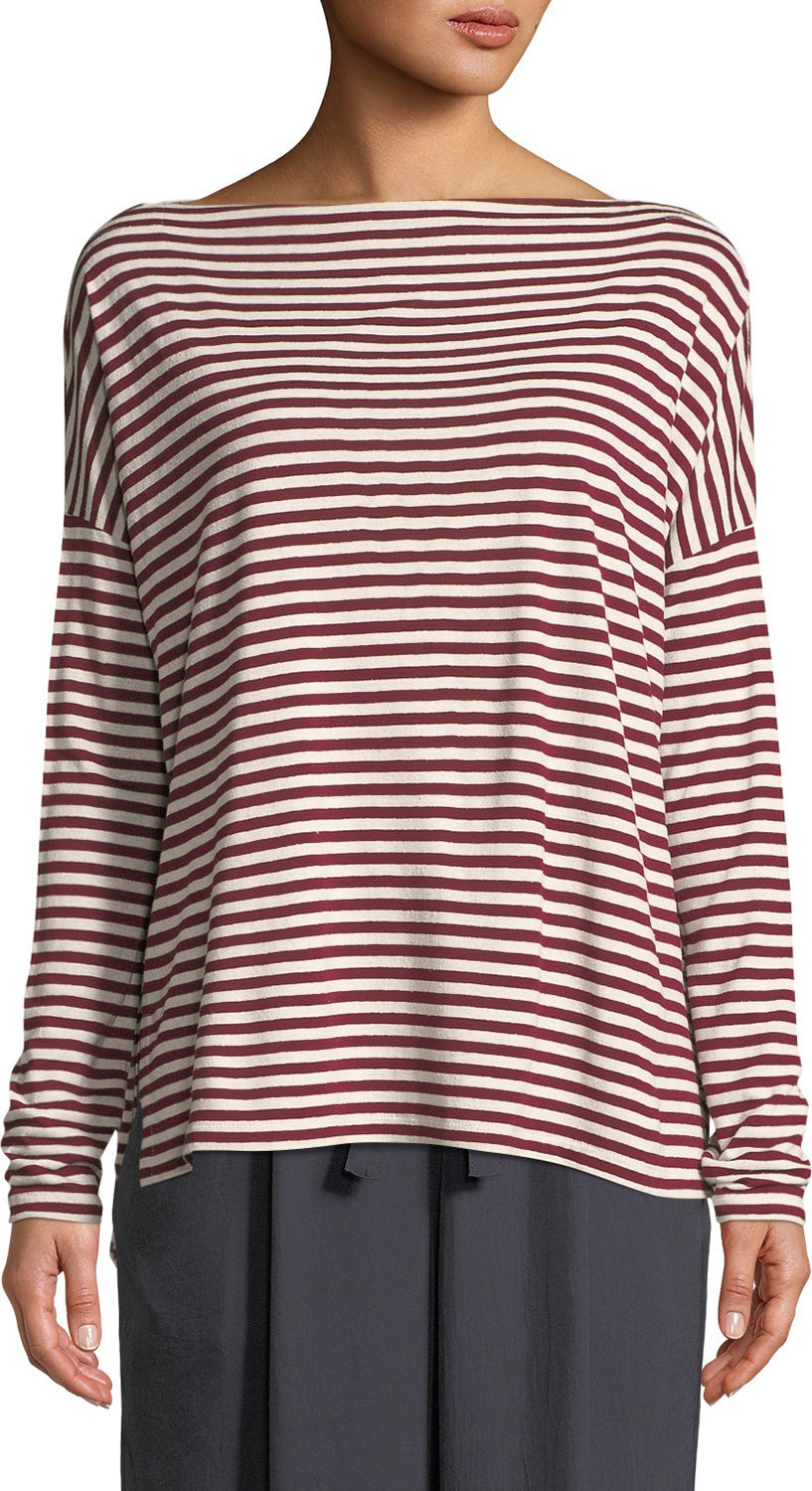 Vince Striped Boat-Neck Long-Sleeve Top