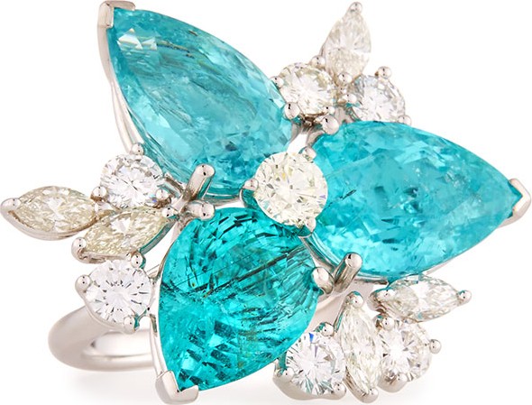 Alexander Laut 18K White Gold Pear-Cut Paraiba Ring with Diamonds, Size 7.25