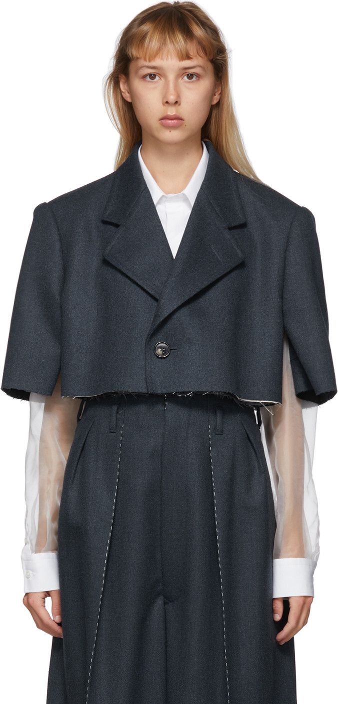 Maison Margiela Blue Wool Cropped Blazer Maison Margiela Blue Wool Cropped Blazer