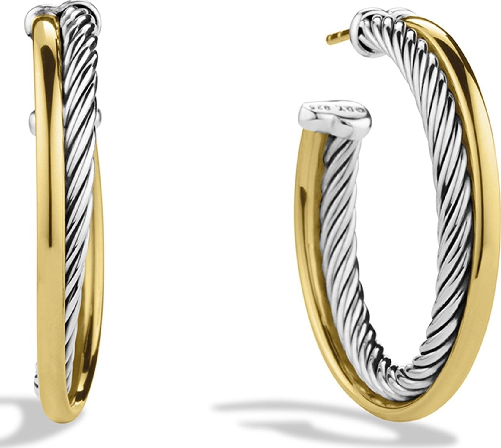 David Yurman 'Crossover' Medium Hoop Earrings with Gold