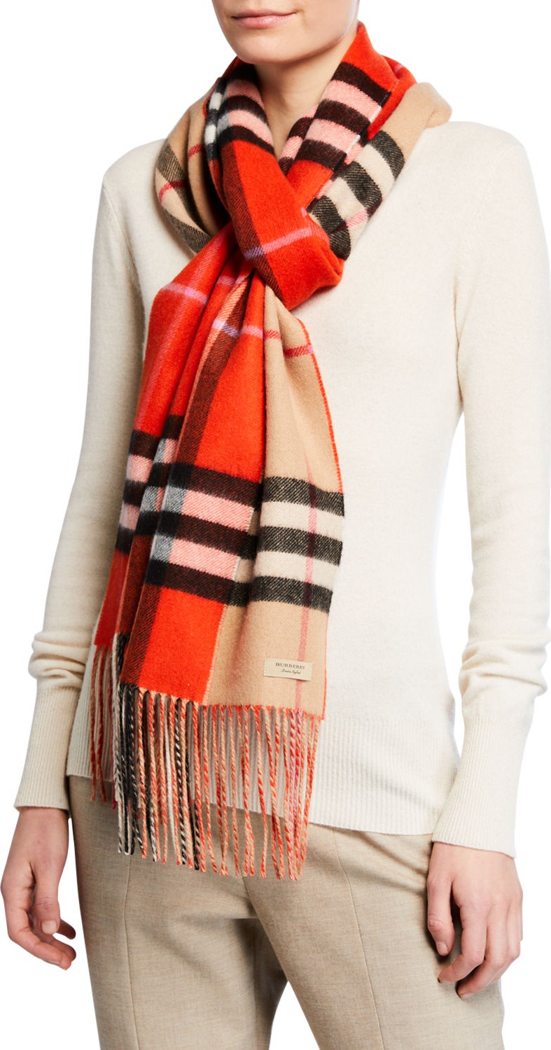 Burberry London England Reversible Giant Check Cashmere Scarf