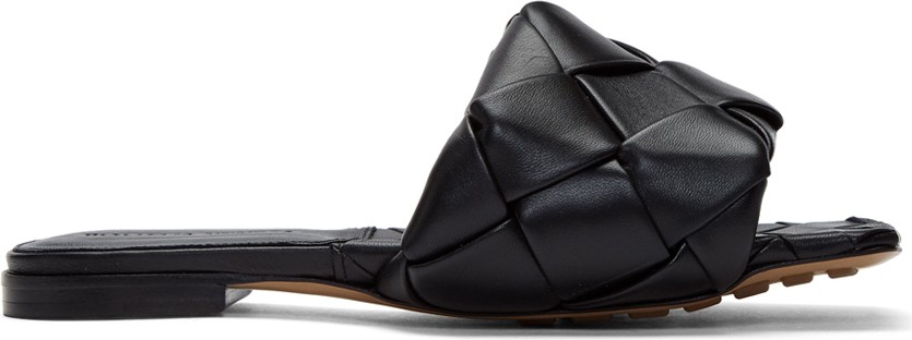 Bottega Veneta Black Intrecciato Lido Flat Sandals
