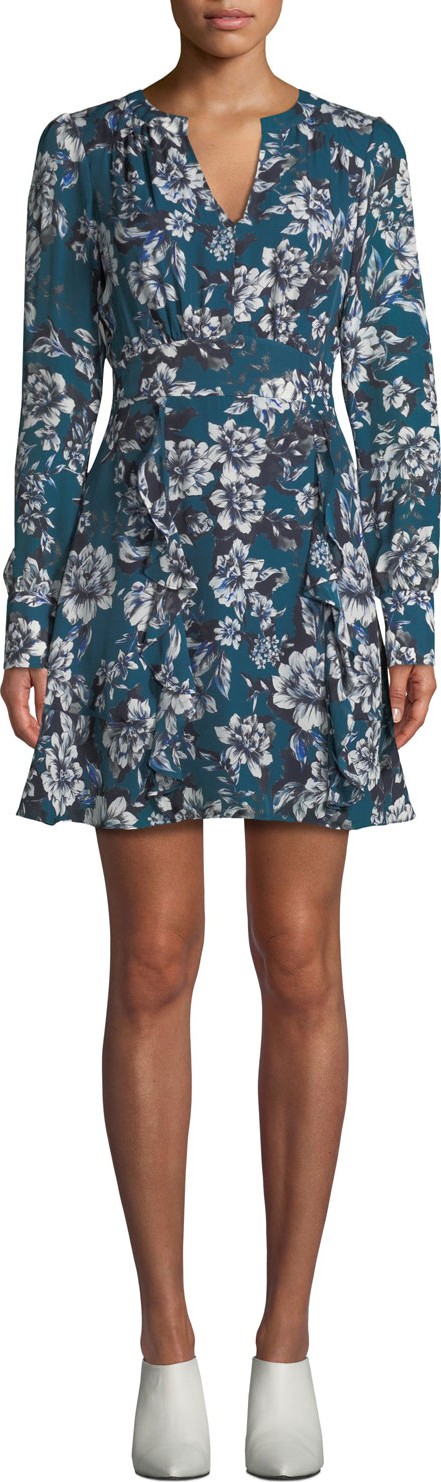 Parker Brooke Floral-Print Flounce Short Dress