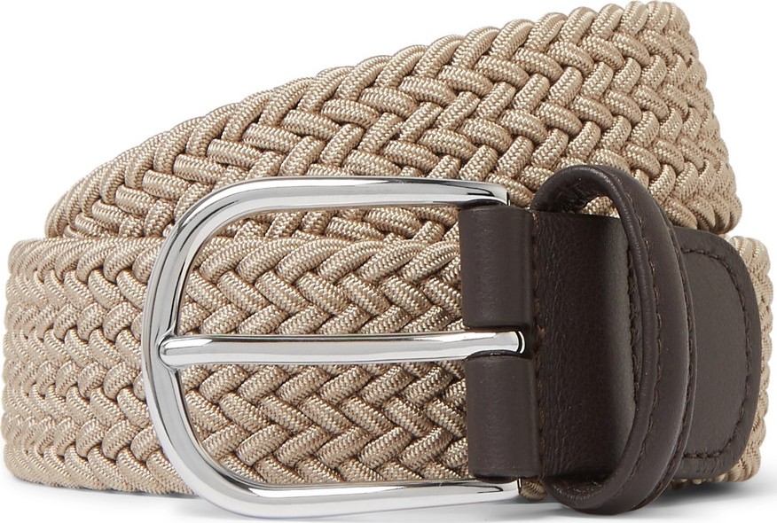 Anderson's 3.5cm Ecru Leather-Trimmed Woven Elastic Belt Anderson's 3.5cm Ecru Leather-Trimmed Woven Elastic Belt