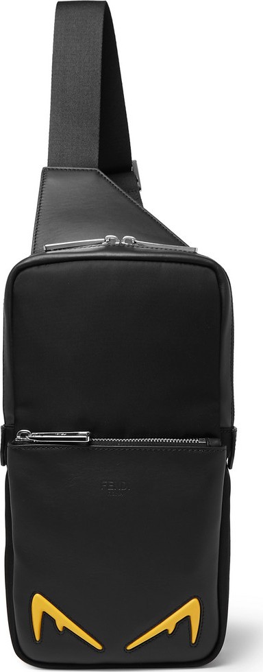 Fendi Appliquéd Mesh-Trimmed Leather Messenger Bag