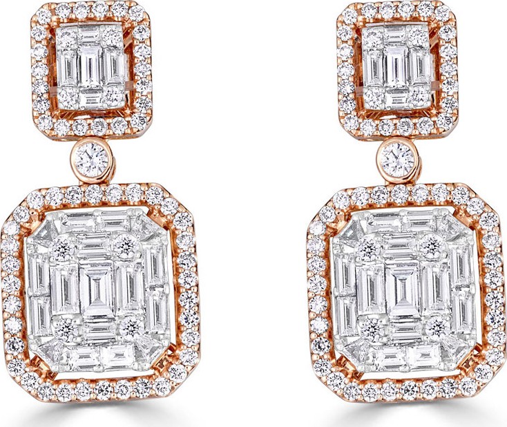 ZYDO Mosaic 18k Rose Gold Diamond Drop Earrings