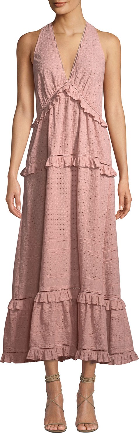 Jonathan Simkhai Embroidered V-Neck Ruffle Tank Dress