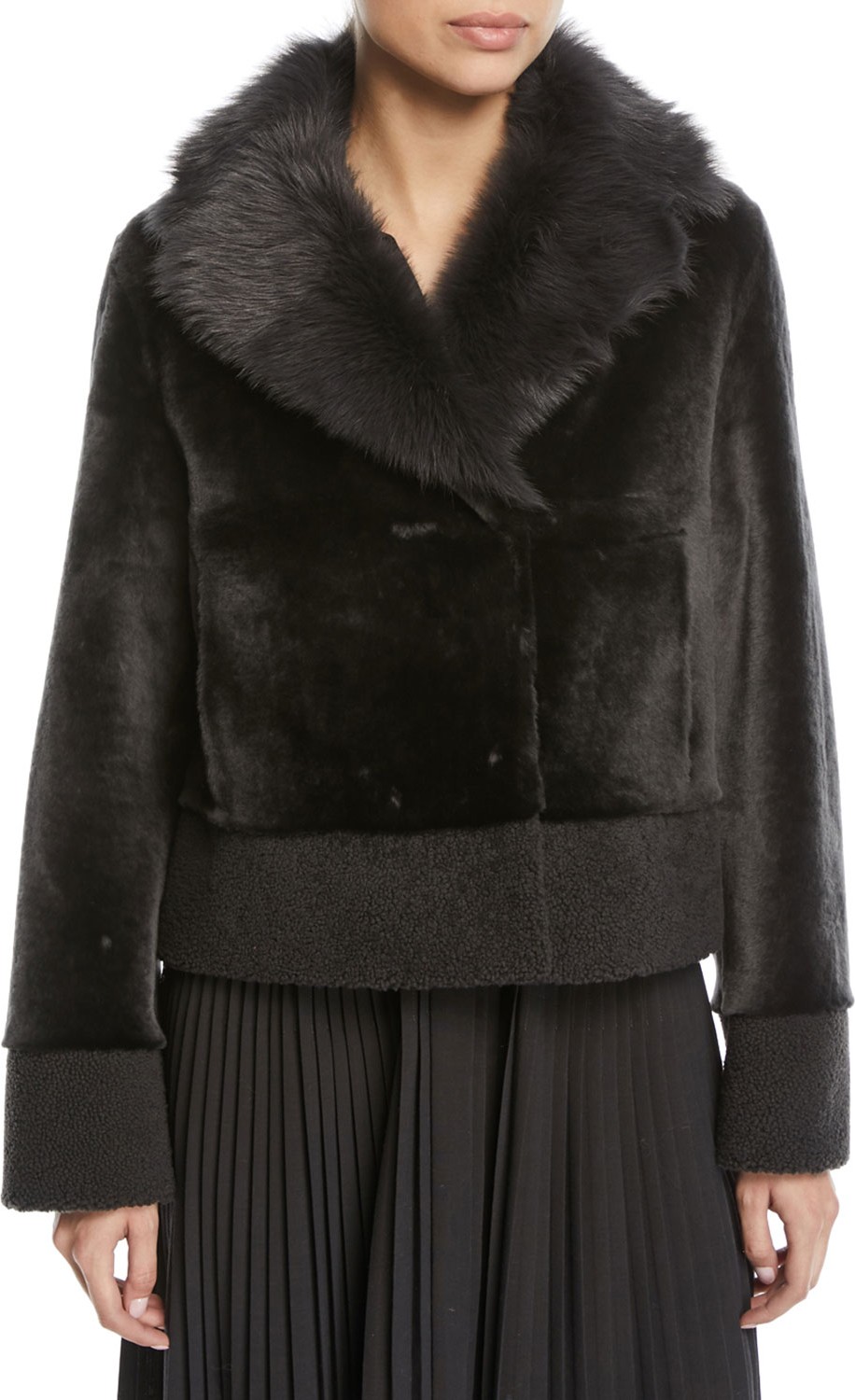 Loro Piana Short Shearling Coat w/ Curly Cuff & Hem