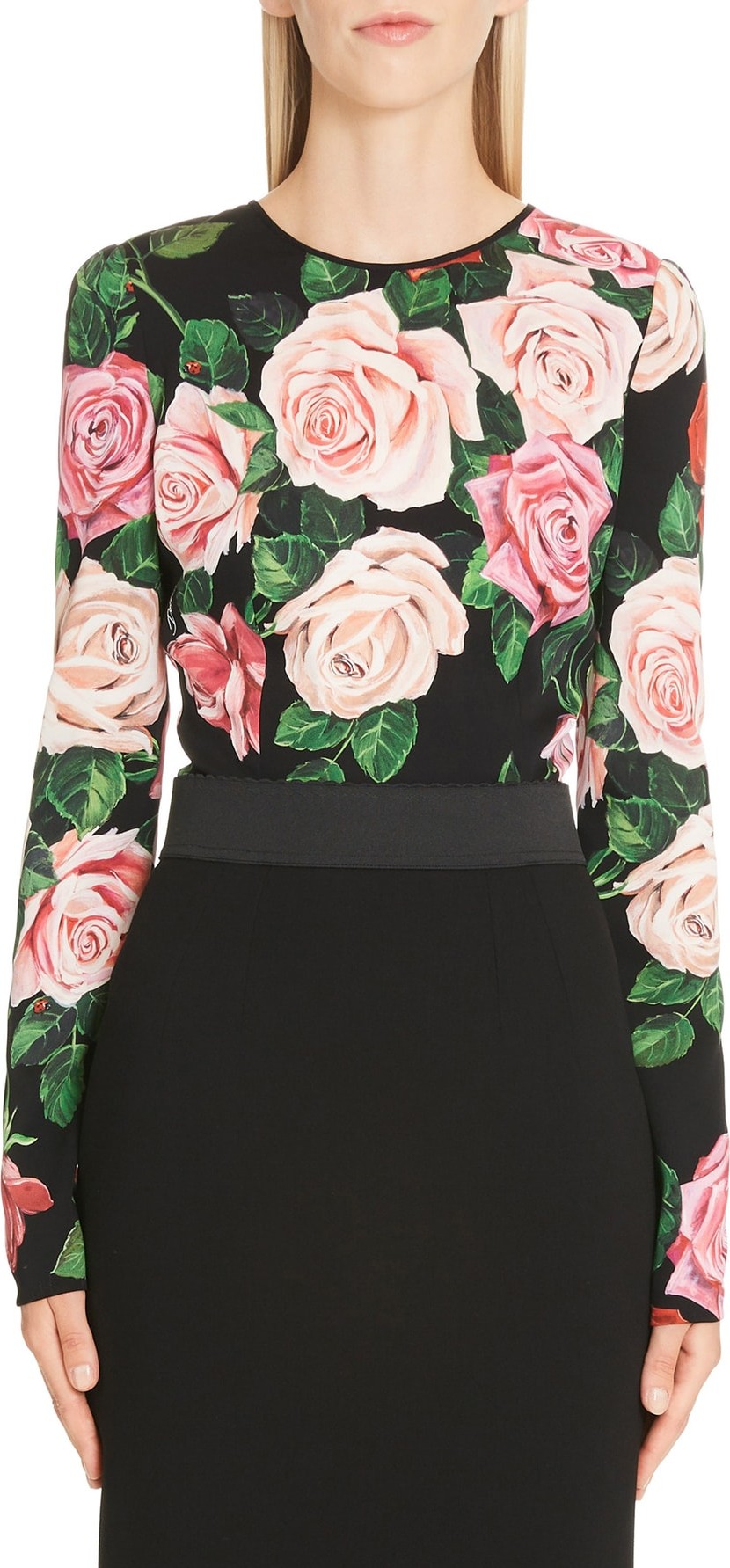 Dolce & Gabbana Rose Print Stretch Silk Top