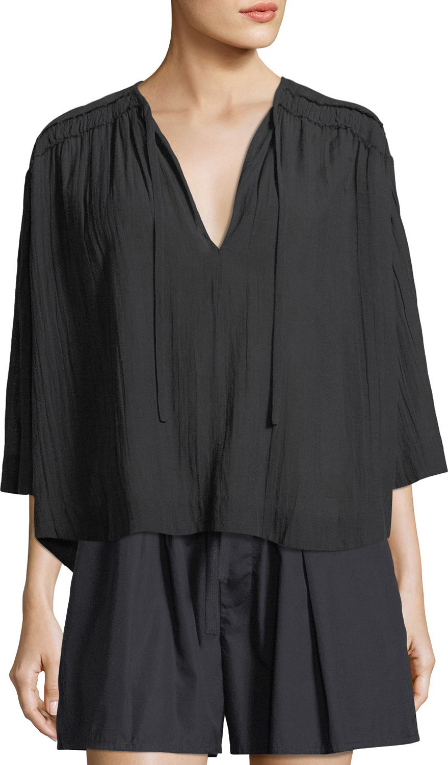 Vince Ruched 3/4-Sleeve Pullover Top