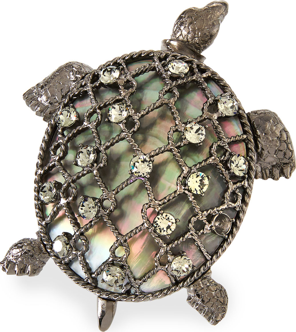 Oscar De La Renta Turtle Brooch w/ Crystals