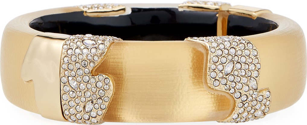 Alexis Bittar Crystal Encrusted Sectioned Hinge Bracelet, Gold