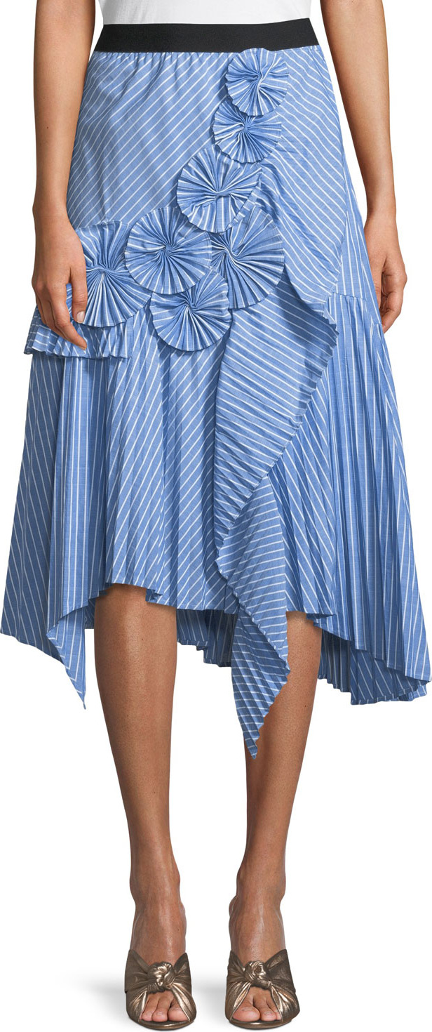 Joie Edericka Striped Pleated Applique Midi Skirt