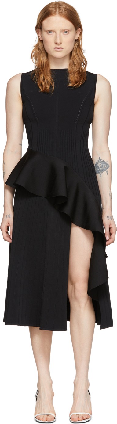 Off White Black Sleeveless Ruffle Dress