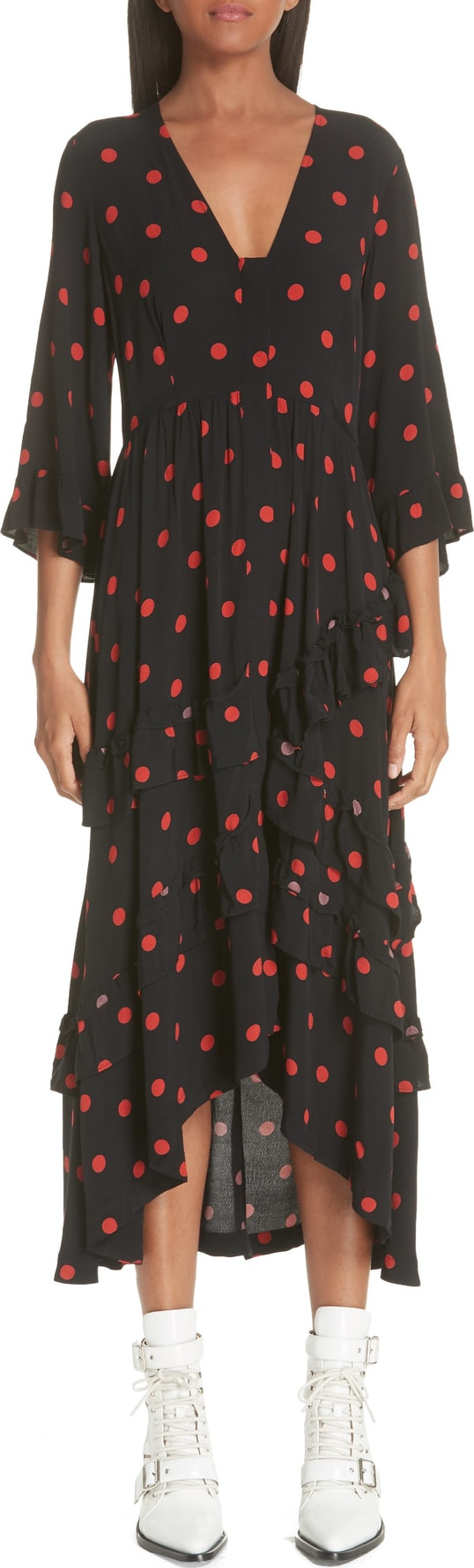 Ganni Barra Dot & Ruffle Crepe Dress