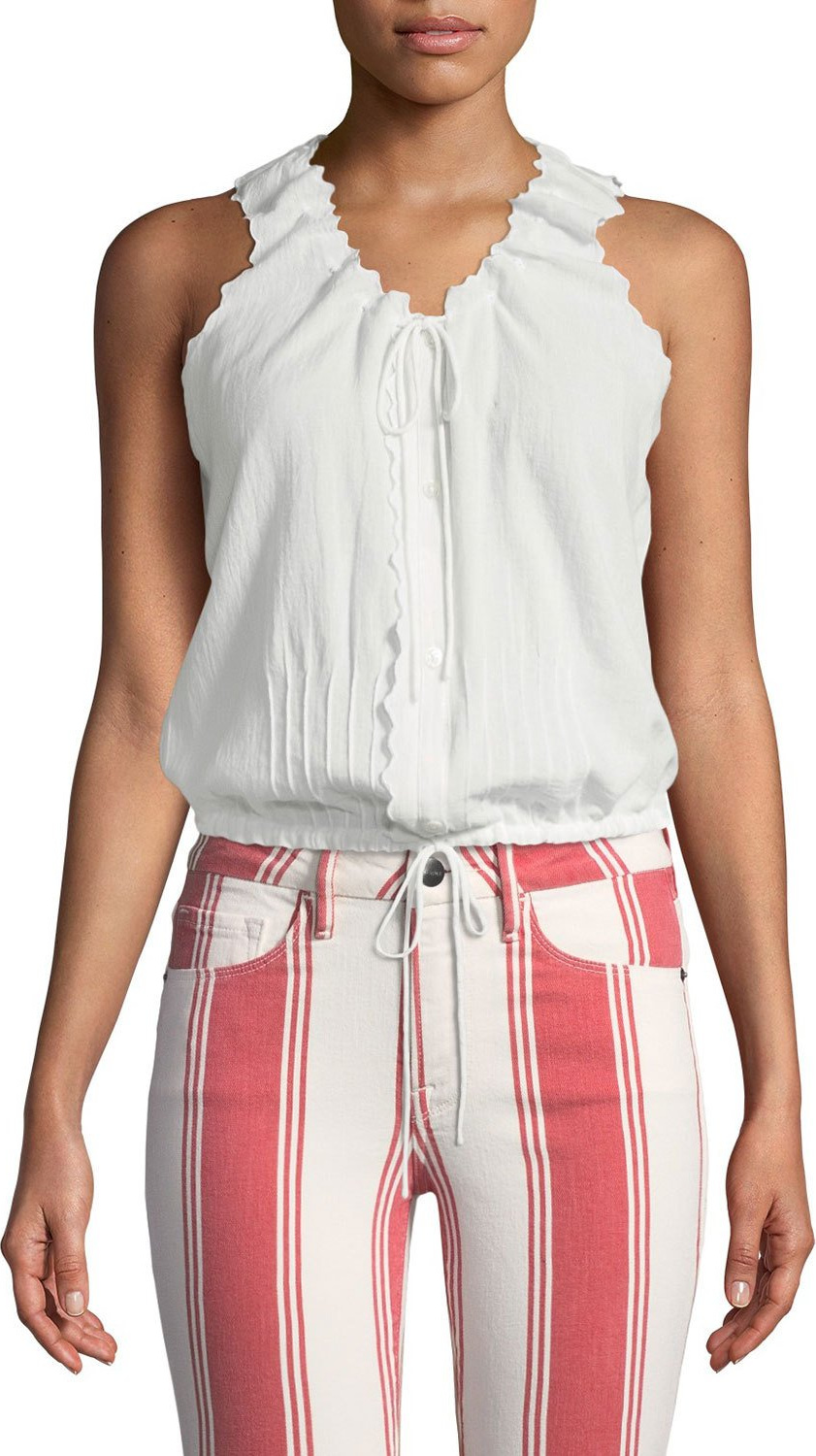 FRAME DENIM V-Neck Tie-Front Sleeveless Cotton Top