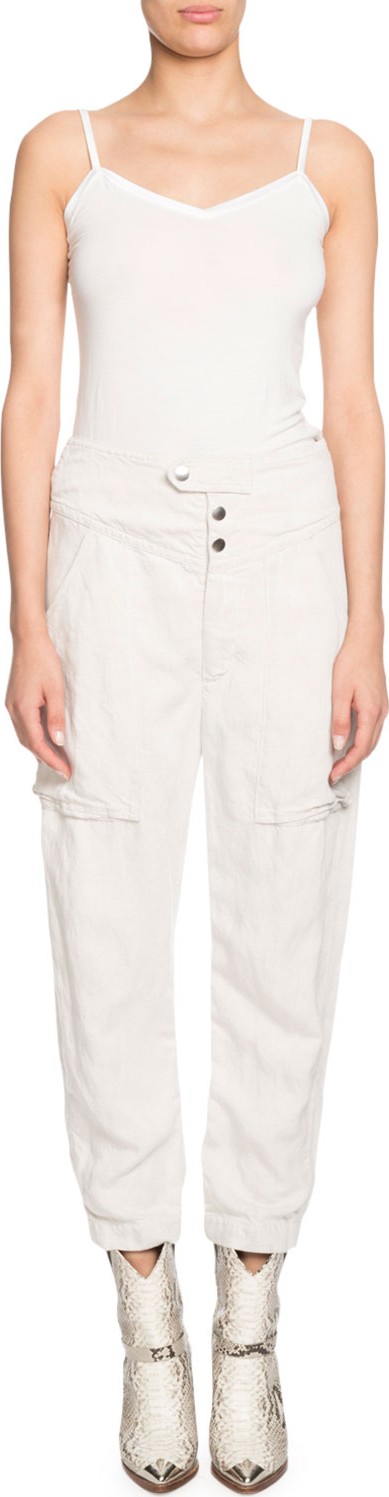 Isabel Marant Etoile Lago Plain Weave High-Waist Linen-Blend Pants