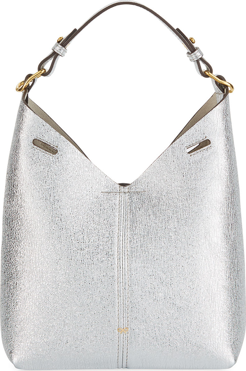 Anya Hindmarch Build A Bag Mini Crinkled Metallic Hobo Bag, Silver