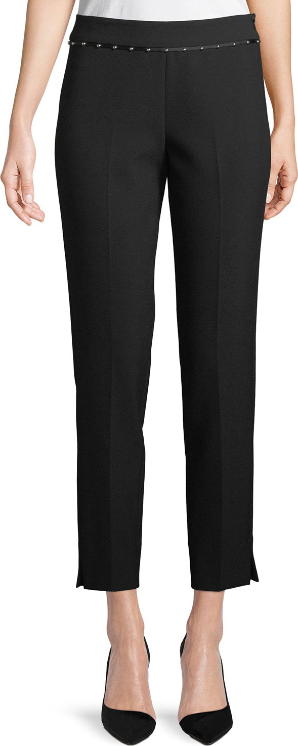 Emporio Armani Stretch-Jersey Straight-Leg Crop Pants w/ Beaded Ribbon Trim
