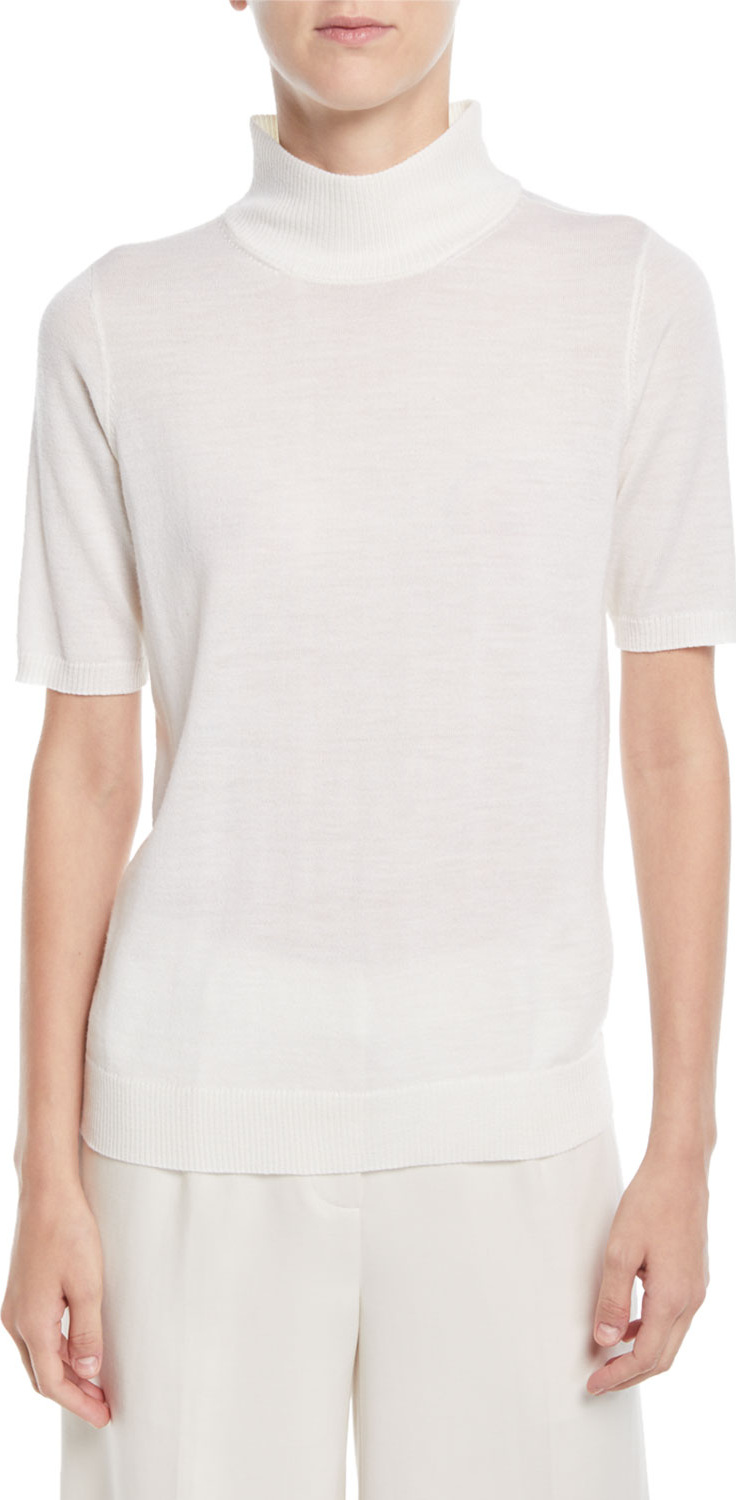 Eileen Fisher Mock-Neck Elbow-Sleeve Merino Wool Sweater