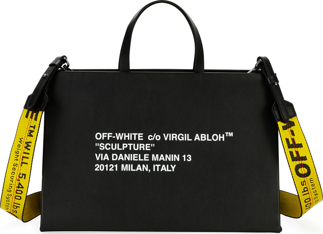 Off White Medium Text Box Saffiano Tote Bag