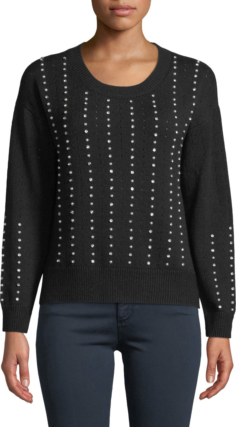 KOBI HALPERIN Raye Crewneck Beaded Pullover Sweater