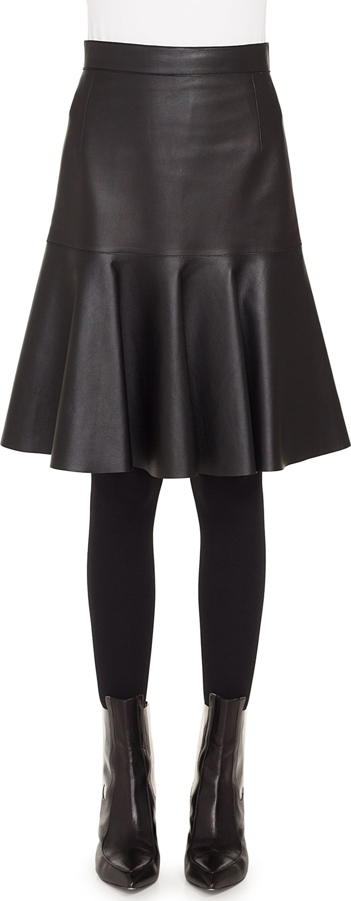 Akris Punto Ruffled Hem Leather Skirt