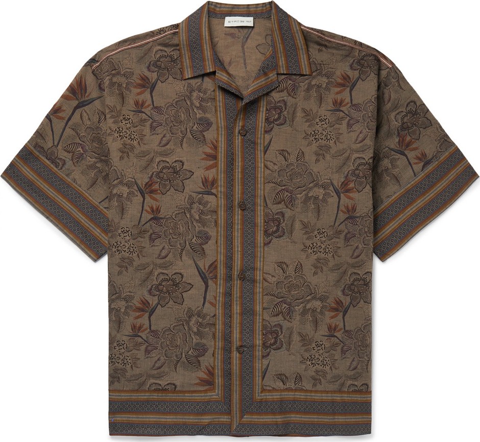 Etro Camp-Collar Printed Linen and Cotton-Blend Shirt