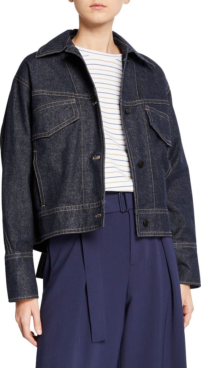 Vince Belted Button-Front Denim Utility Jacket