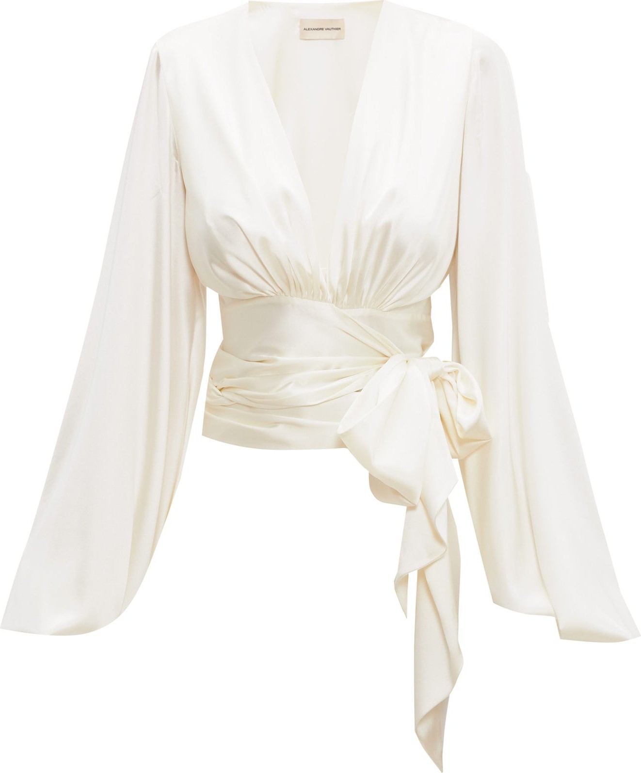 Alexandre Vauthier Plunge-neck draped satin wrap top