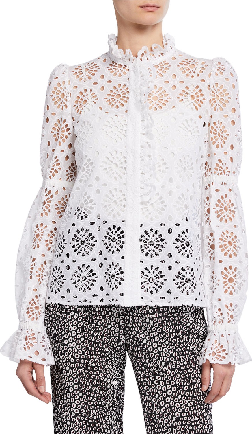 DIANE von FURSTENBERG Rosalyn Eyelet Ruffle Button-Front Top