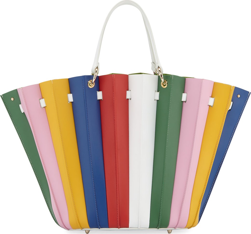 Sara Battaglia Plisse Leather Shopper Tote Bag