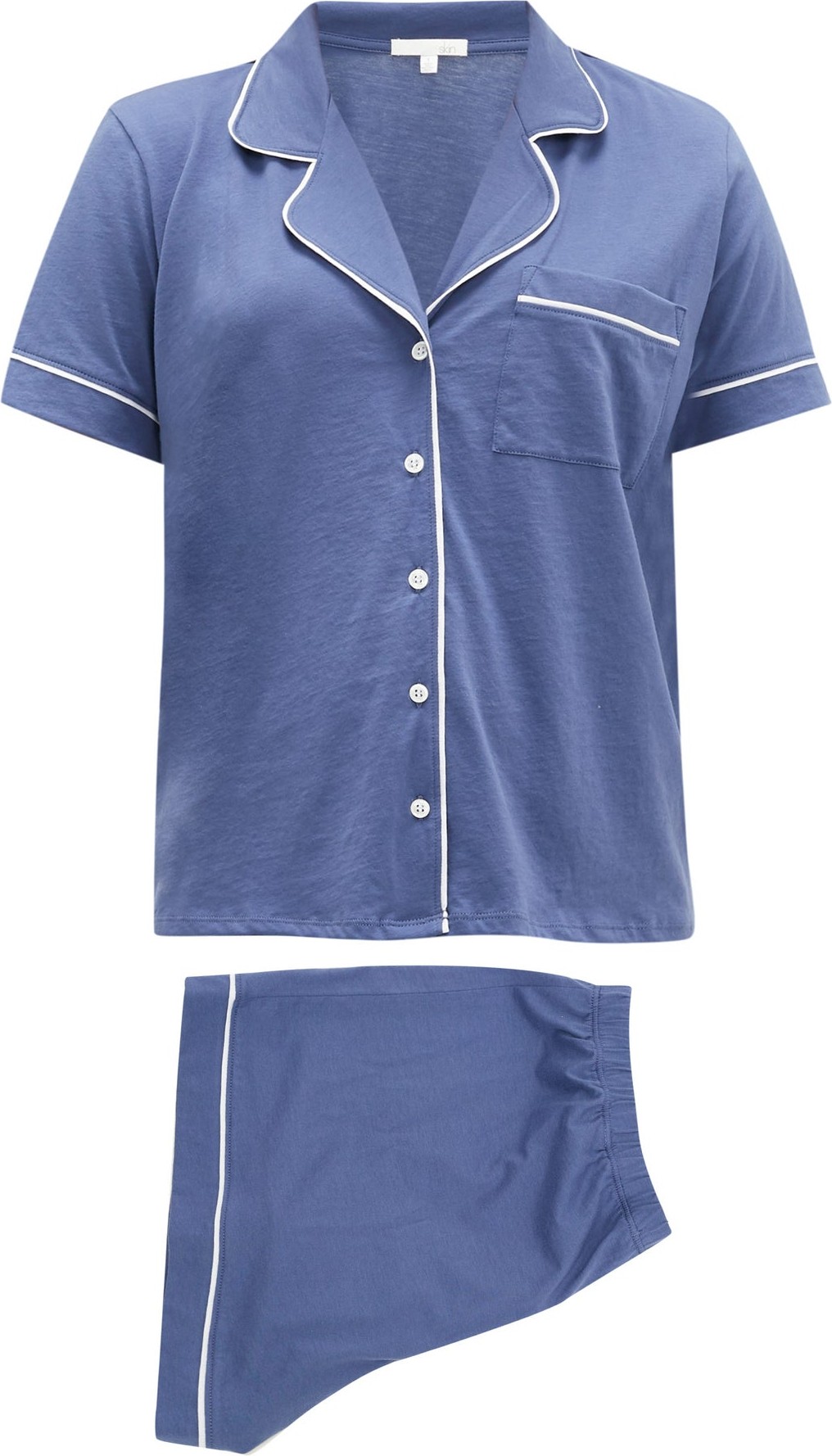 SKIN Piped notch-collar cotton pyjamas