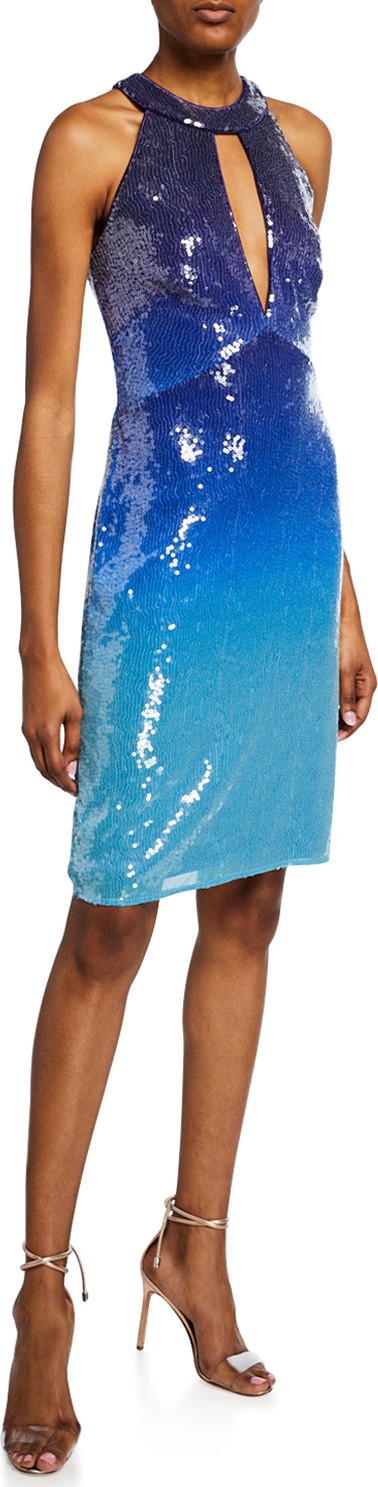 Tadashi Shoji Ombre Sequin Halter Dress